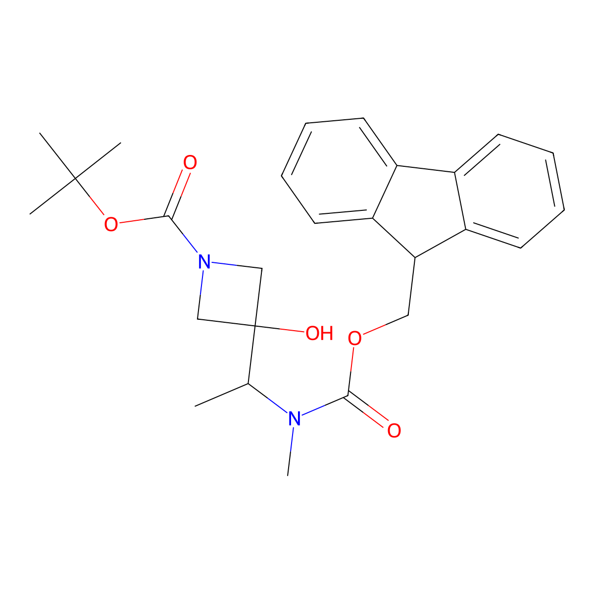 tert-butyl 3-[1-({[(9H-fluoren-9-yl)methoxy]carbonyl}(methyl)amino)ethyl]-3-hydroxyazetidine-1-carboxylate molecular structure, CAS 2680720-45-8