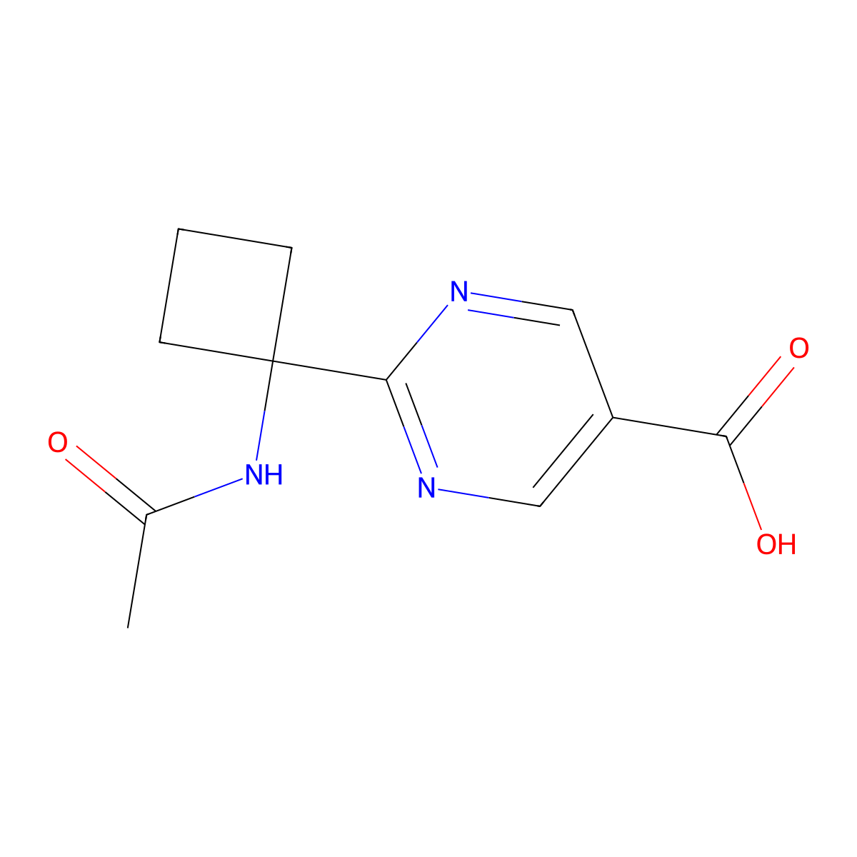 2-(1-Acetamidocyclobutyl)pyrimidine-5-carboxylic acid molecular structure, CAS 2680720-56-1