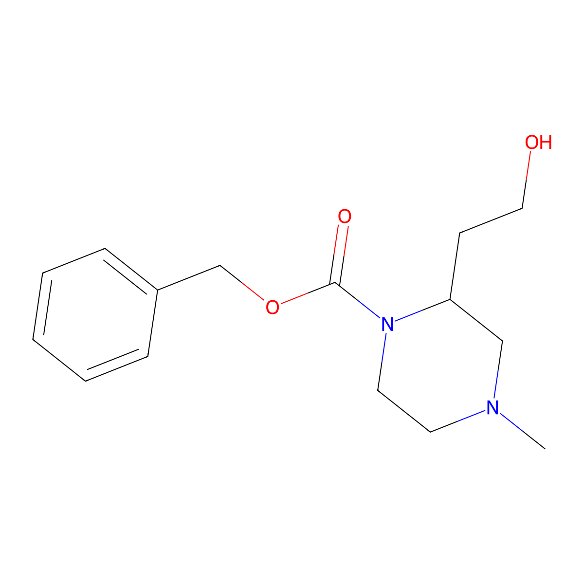 Benzyl 2-(2-hydroxyethyl)-4-methylpiperazine-1-carboxylate molecular structure, CAS 2680720-67-4
