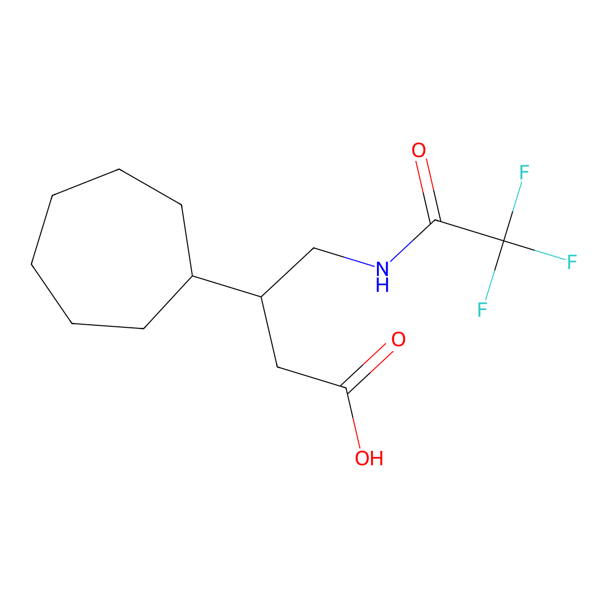 3-Cycloheptyl-4-(2,2,2-trifluoroacetamido)butanoic acid molecular structure, CAS 2680720-90-3