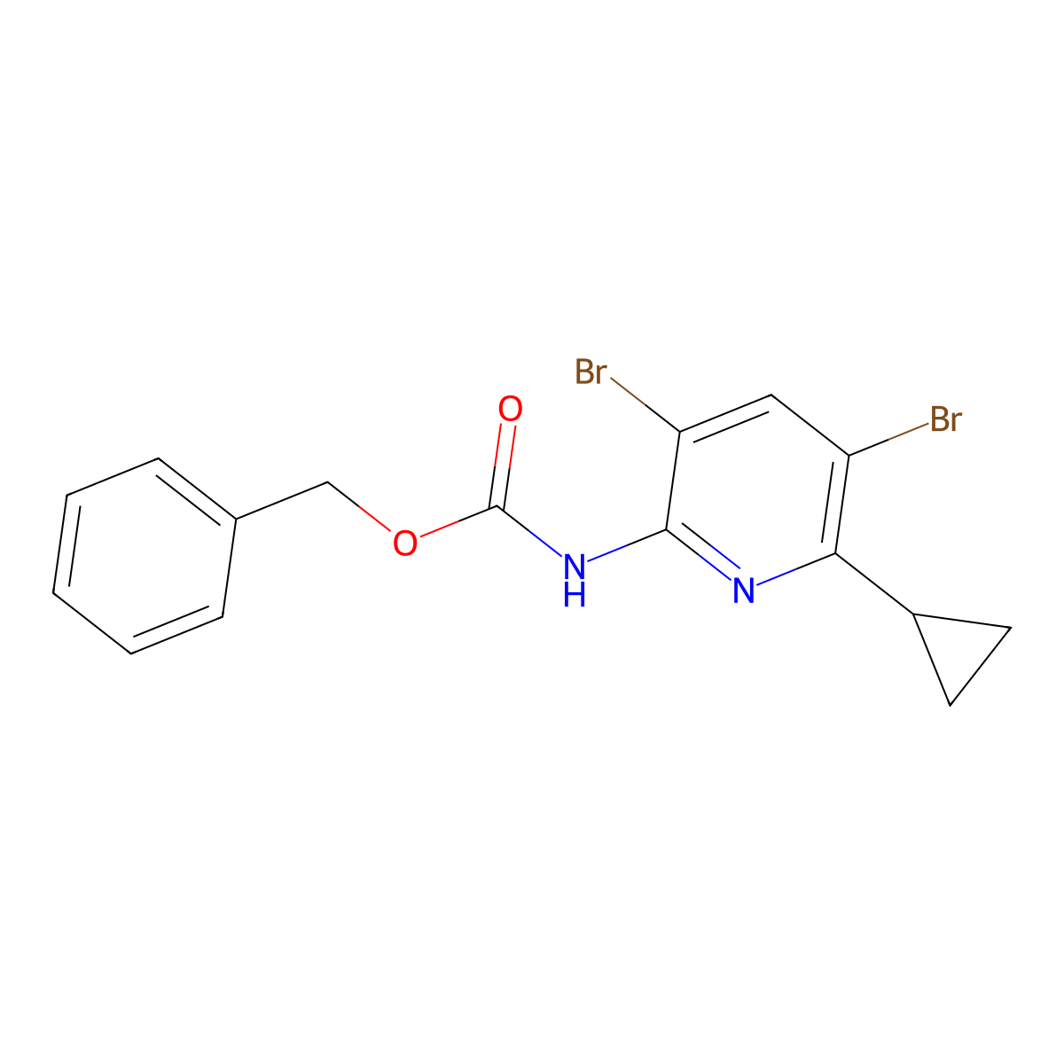 benzyl N-(3,5-dibromo-6-cyclopropylpyridin-2-yl)carbamate molecular structure, CAS 2680720-95-8