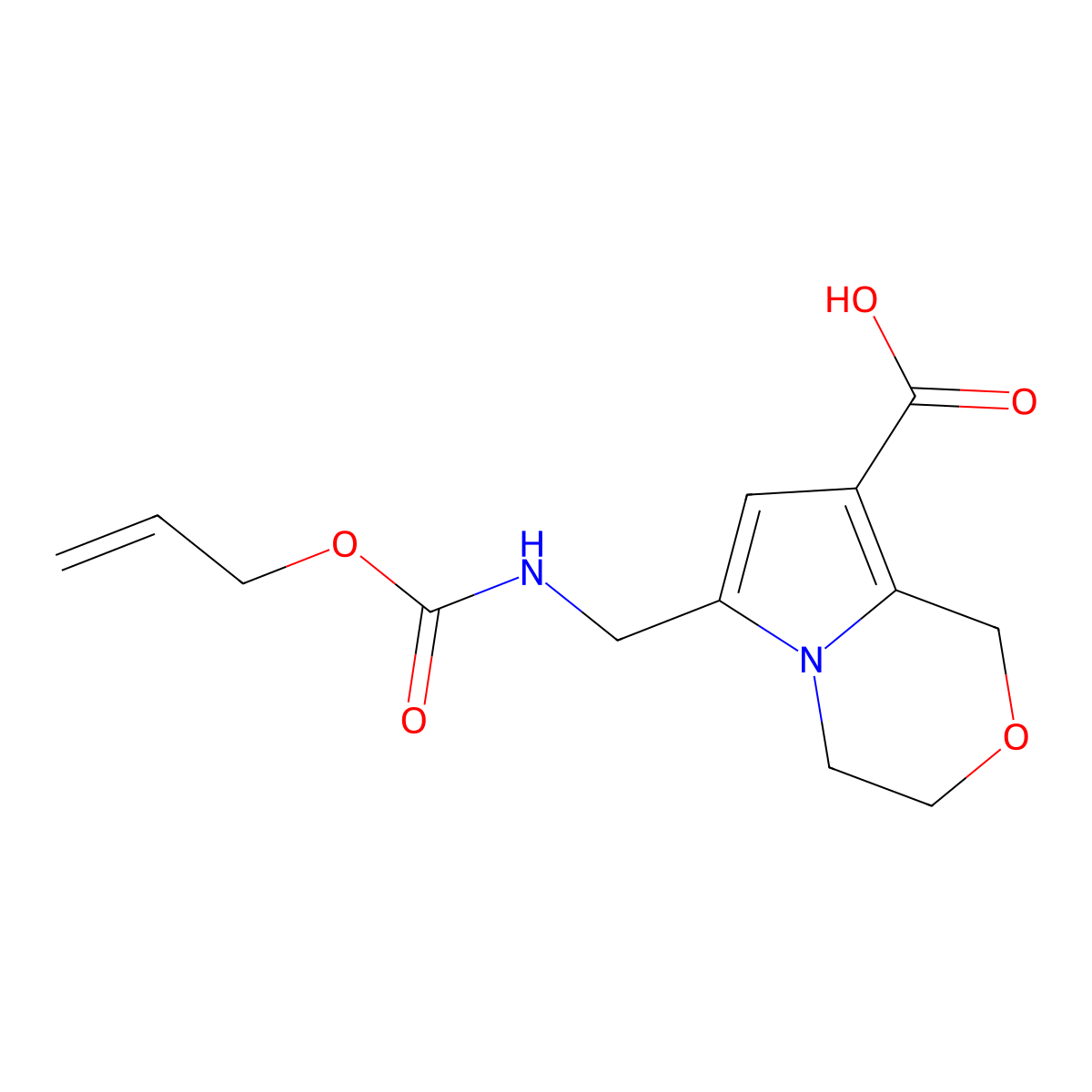 6-({[(prop-2-en-1-yloxy)carbonyl]amino}methyl)-1H,3H,4H-pyrrolo[2,1-c][1,4]oxazine-8-carboxylic acid molecular structure, CAS 2680721-05-3