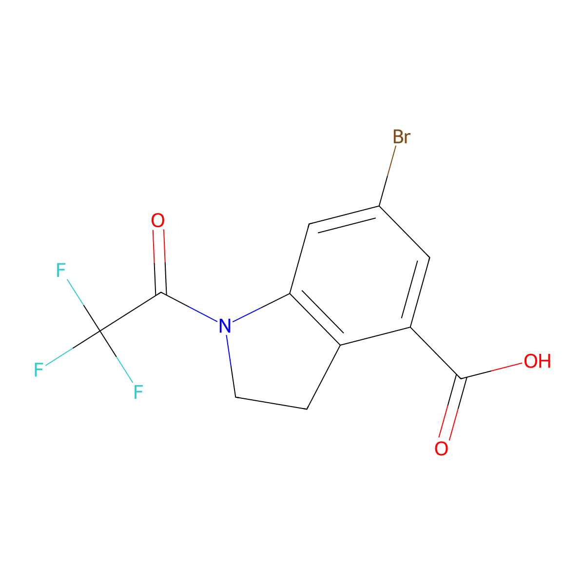 6-bromo-1-(2,2,2-trifluoroacetyl)-2,3-dihydro-1H-indole-4-carboxylic acid molecular structure, CAS 2680721-38-2