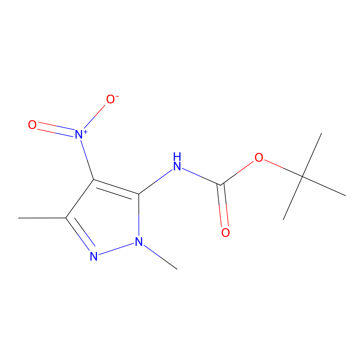 tert-butyl N-(1,3-dimethyl-4-nitro-1H-pyrazol-5-yl)carbamate molecular structure, CAS 2680721-39-3