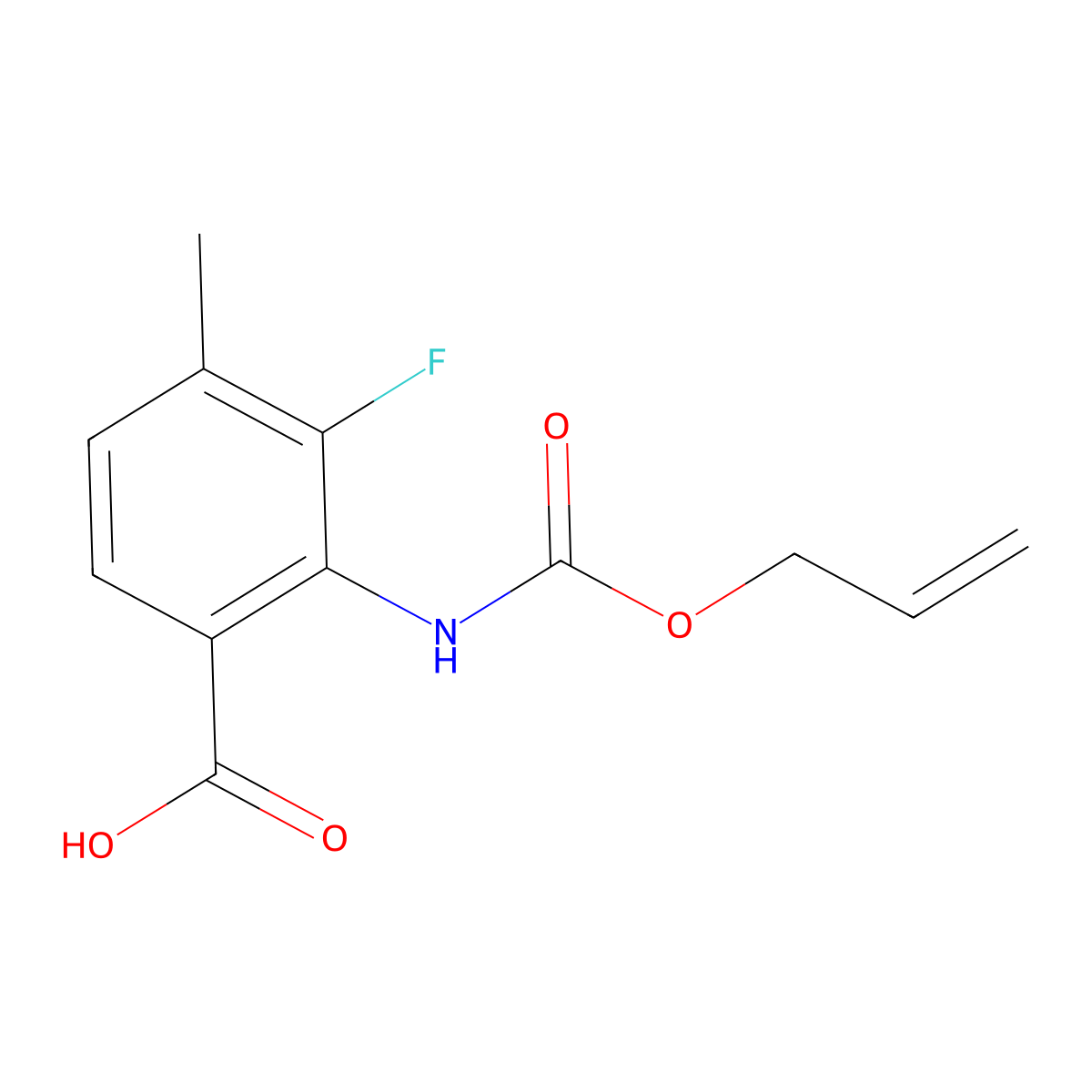 3-Fluoro-4-methyl-2-{[(prop-2-en-1-yloxy)carbonyl]amino}benzoic acid molecular structure, CAS 2680721-41-7
