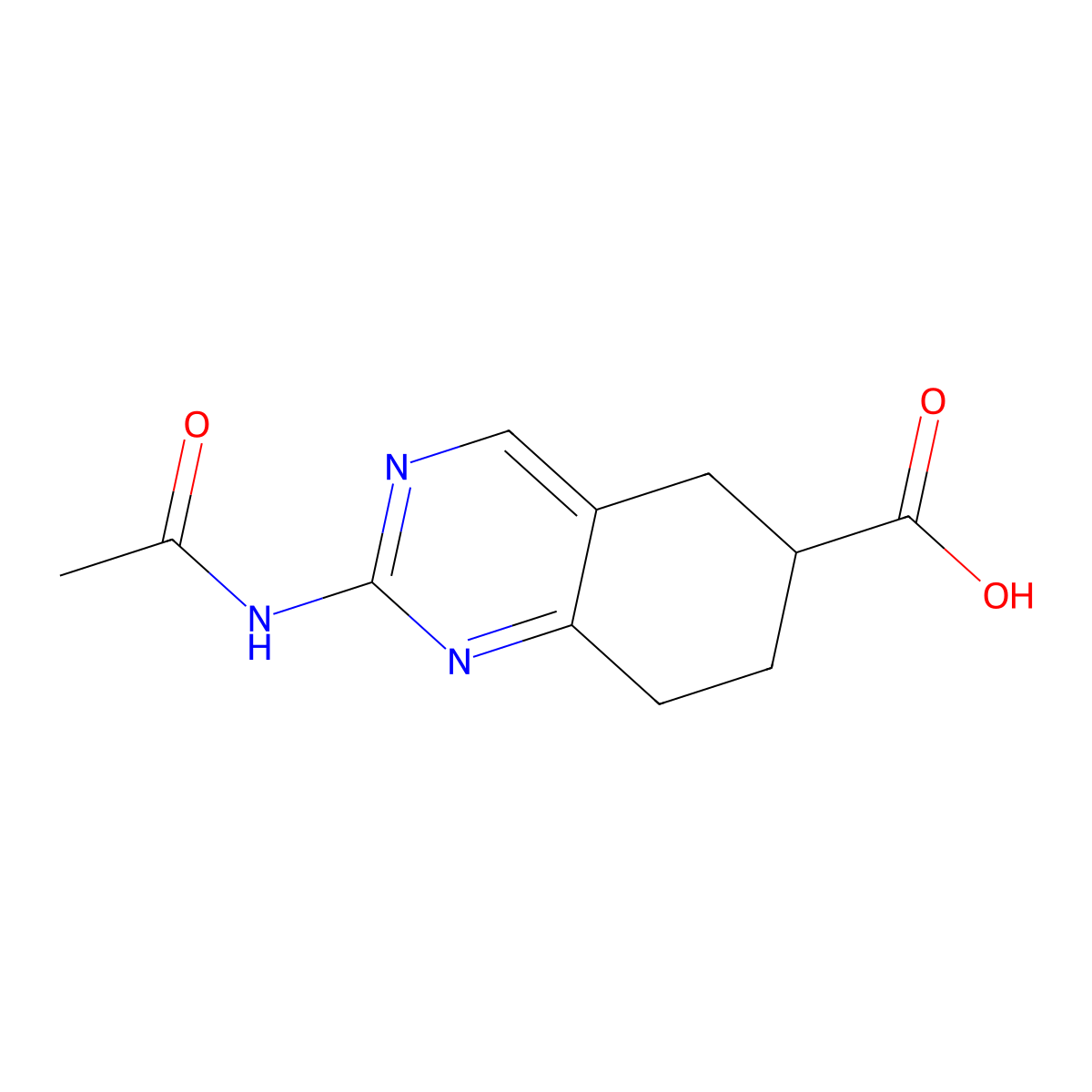 2-Acetamido-5,6,7,8-tetrahydroquinazoline-6-carboxylic acid molecular structure, CAS 2680721-54-2