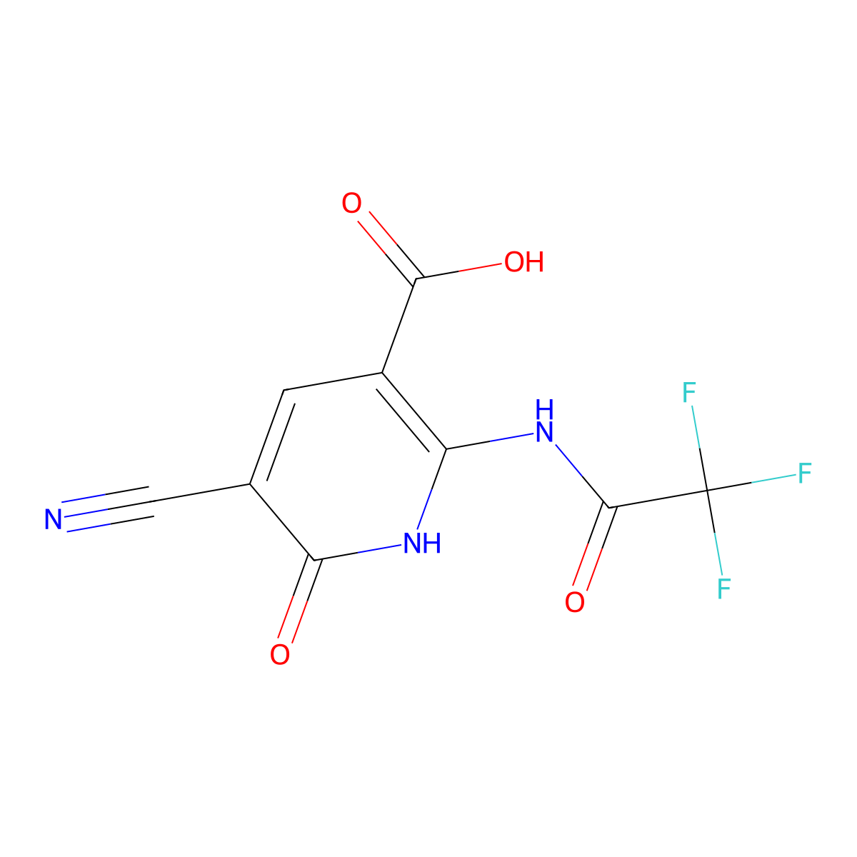 5-Cyano-6-oxo-2-(2,2,2-trifluoroacetamido)-1,6-dihydropyridine-3-carboxylic acid molecular structure, CAS 2680721-59-7