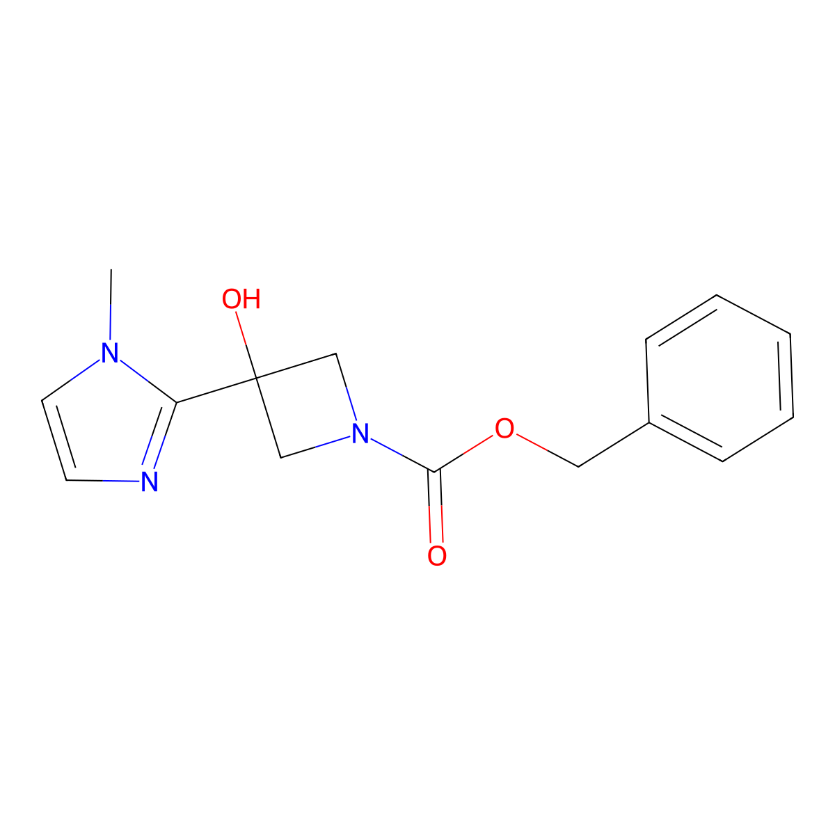 benzyl 3-hydroxy-3-(1-methyl-1H-imidazol-2-yl)azetidine-1-carboxylate molecular structure, CAS 2680721-64-4