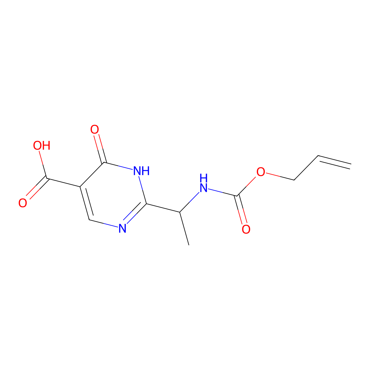 6-Oxo-2-(1-{[(prop-2-en-1-yloxy)carbonyl]amino}ethyl)-1,6-dihydropyrimidine-5-carboxylic acid molecular structure, CAS 2680721-68-8