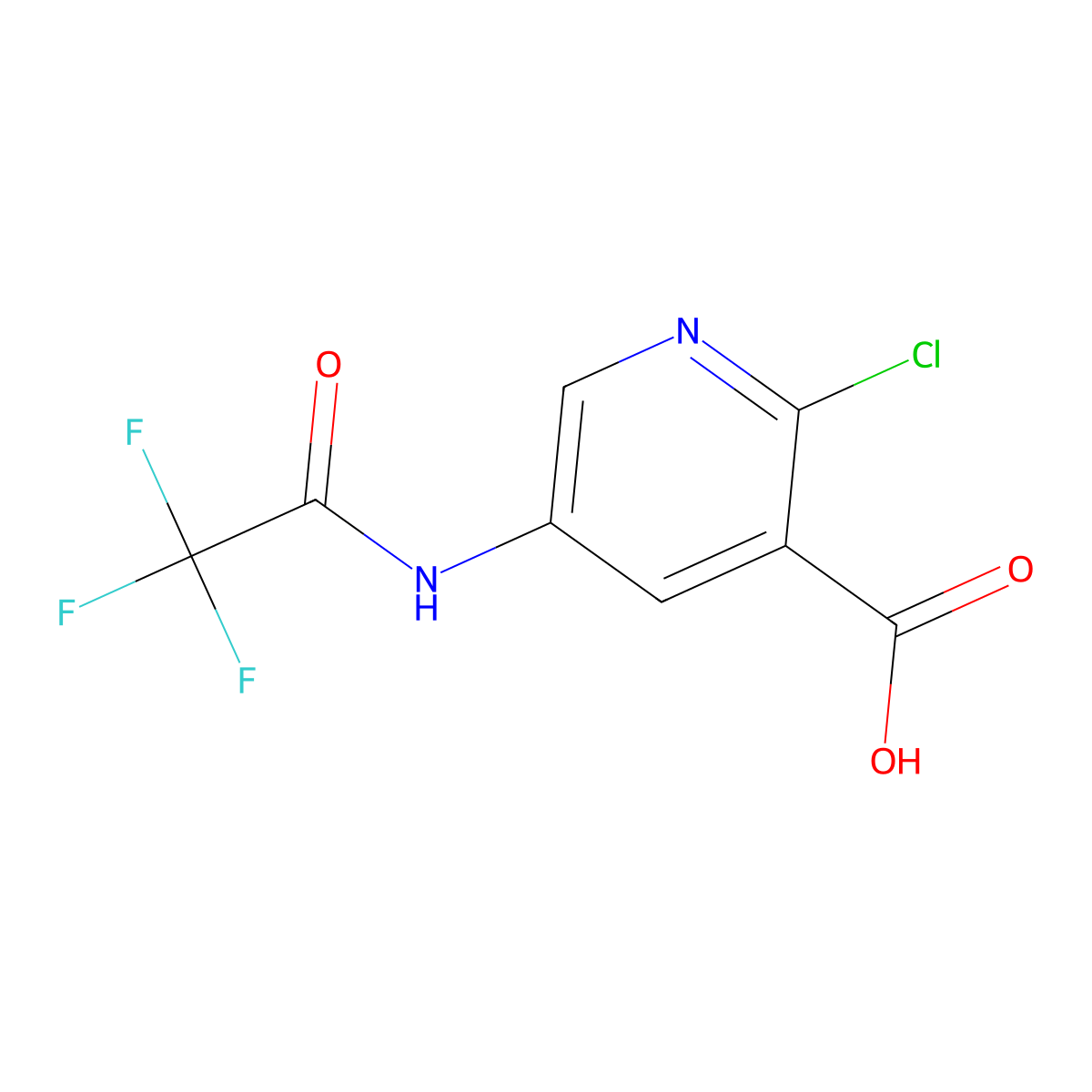 2-Chloro-5-(2,2,2-trifluoroacetamido)pyridine-3-carboxylic acid molecular structure, CAS 2680721-75-7