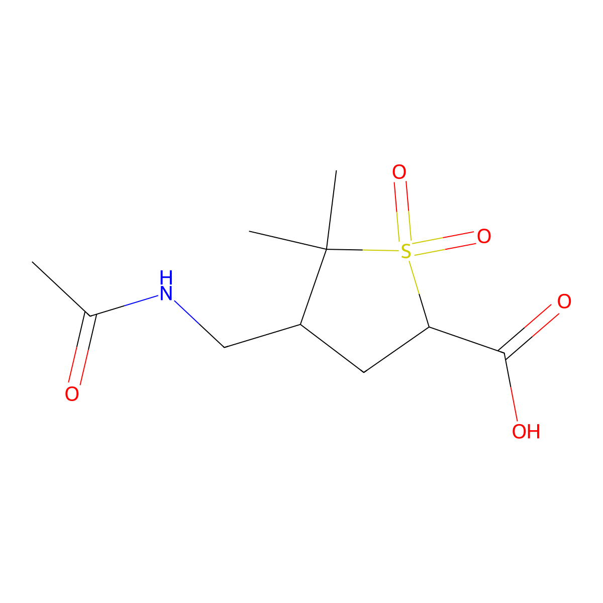 4-(Acetamidomethyl)-5,5-dimethyl-1,1-dioxo-1lambda6-thiolane-2-carboxylic acid molecular structure, CAS 2680721-80-4