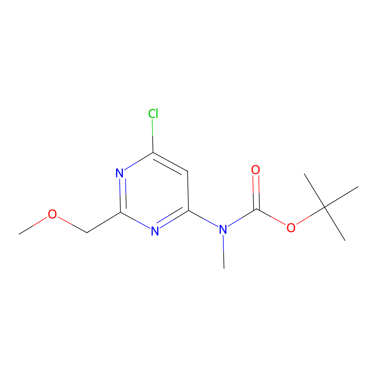 tert-butyl N-[6-chloro-2-(methoxymethyl)pyrimidin-4-yl]-N-methylcarbamate molecular structure, CAS 2680721-81-5