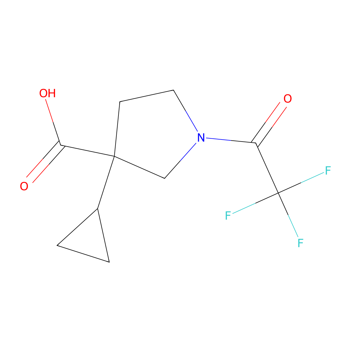 3-Cyclopropyl-1-(2,2,2-trifluoroacetyl)pyrrolidine-3-carboxylic acid molecular structure, CAS 2680721-85-9