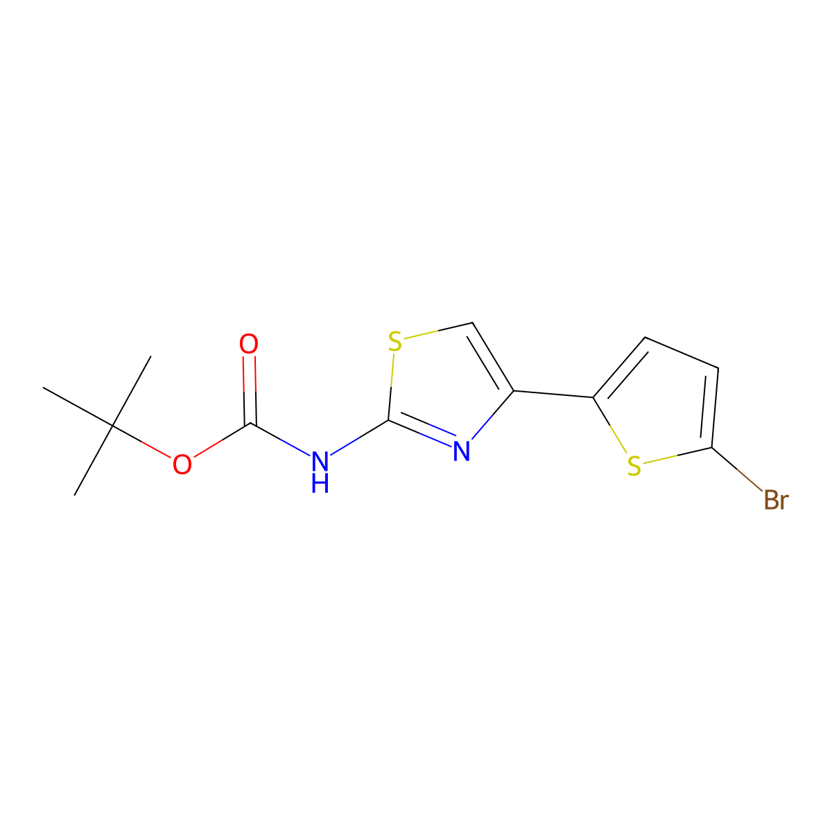 tert-butyl N-[4-(5-bromothiophen-2-yl)-1,3-thiazol-2-yl]carbamate molecular structure, CAS 2680721-86-0