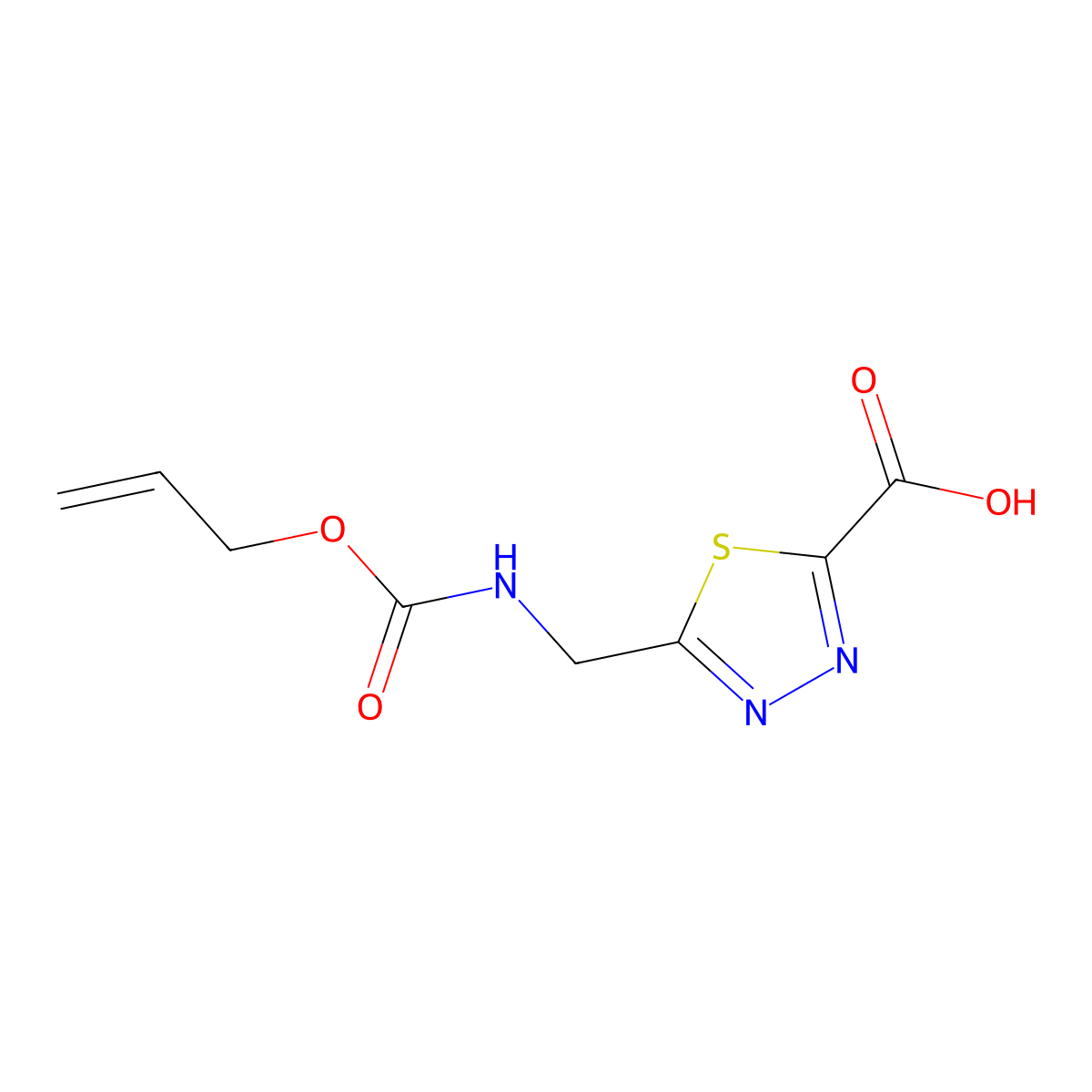 5-({[(Prop-2-en-1-yloxy)carbonyl]amino}methyl)-1,3,4-thiadiazole-2-carboxylic acid molecular structure, CAS 2680721-87-1