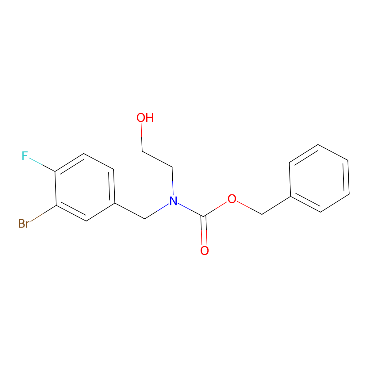 benzyl N-[(3-bromo-4-fluorophenyl)methyl]-N-(2-hydroxyethyl)carbamate molecular structure, CAS 2680722-14-7