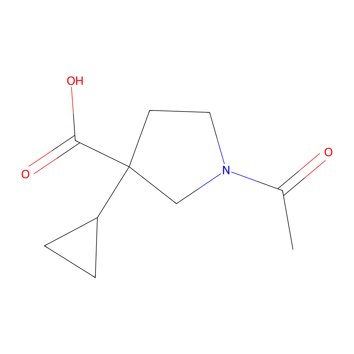 1-Acetyl-3-cyclopropylpyrrolidine-3-carboxylic acid molecular structure, CAS 2680722-23-8