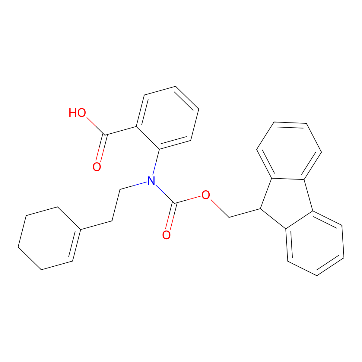 2-{[2-(cyclohex-1-en-1-yl)ethyl]({[(9H-fluoren-9-yl)methoxy]carbonyl})amino}benzoic acid molecular structure, CAS 2680722-28-3