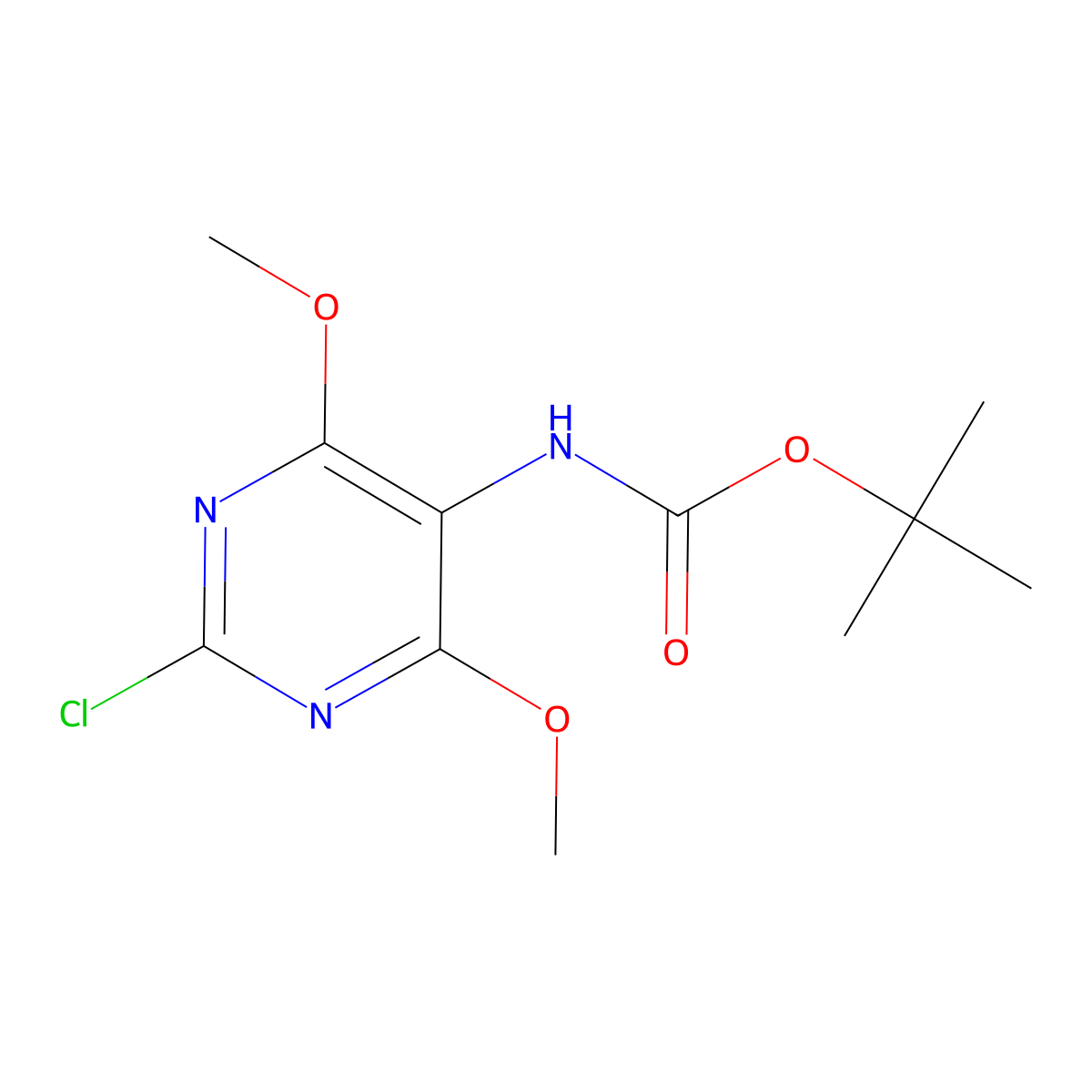 tert-butyl N-(2-chloro-4,6-dimethoxypyrimidin-5-yl)carbamate molecular structure, CAS 2680722-32-9