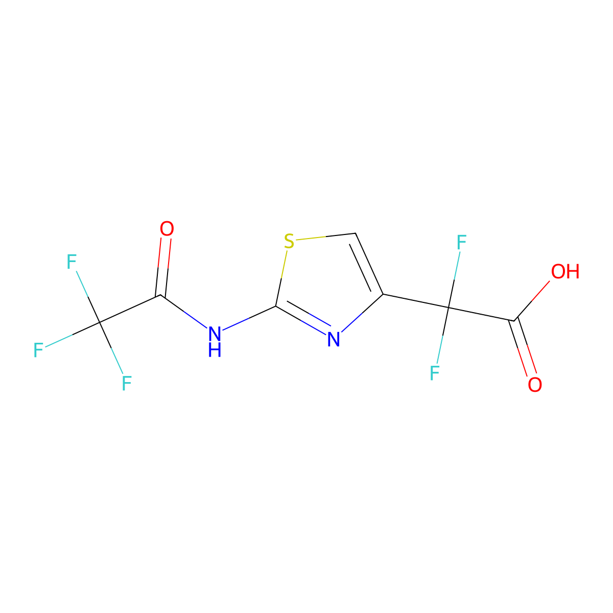 2,2-Difluoro-2-[2-(2,2,2-trifluoroacetamido)-1,3-thiazol-4-yl]acetic acid molecular structure, CAS 2680722-35-2