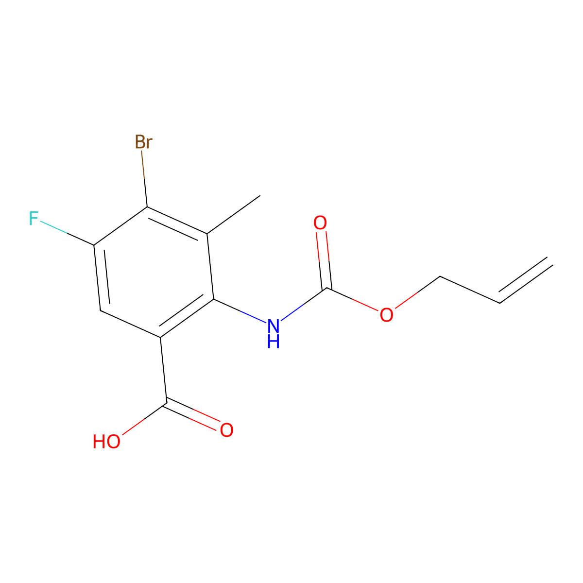 4-Bromo-5-fluoro-3-methyl-2-{[(prop-2-en-1-yloxy)carbonyl]amino}benzoic acid molecular structure, CAS 2680722-40-9