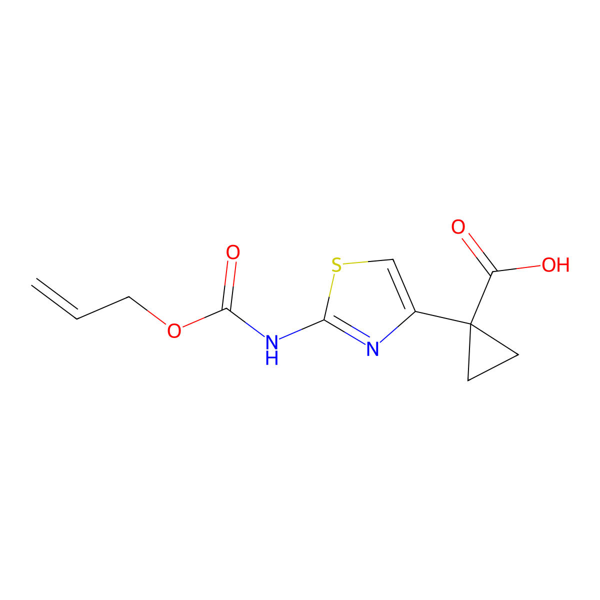 1-(2-{[(Prop-2-en-1-yloxy)carbonyl]amino}-1,3-thiazol-4-yl)cyclopropane-1-carboxylic acid molecular structure, CAS 2680722-41-0