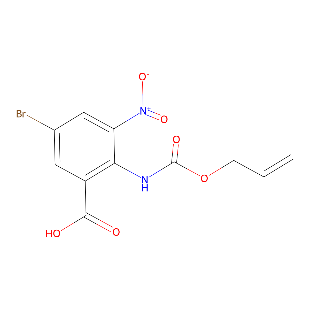 5-Bromo-3-nitro-2-{[(prop-2-en-1-yloxy)carbonyl]amino}benzoic acid molecular structure, CAS 2680722-57-8