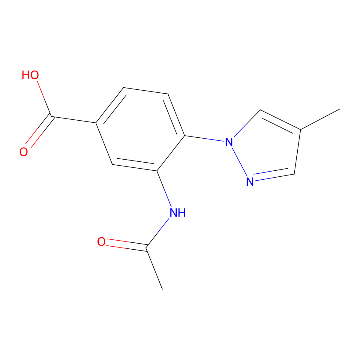 3-acetamido-4-(4-methyl-1H-pyrazol-1-yl)benzoic acid molecular structure, CAS 2680722-69-2