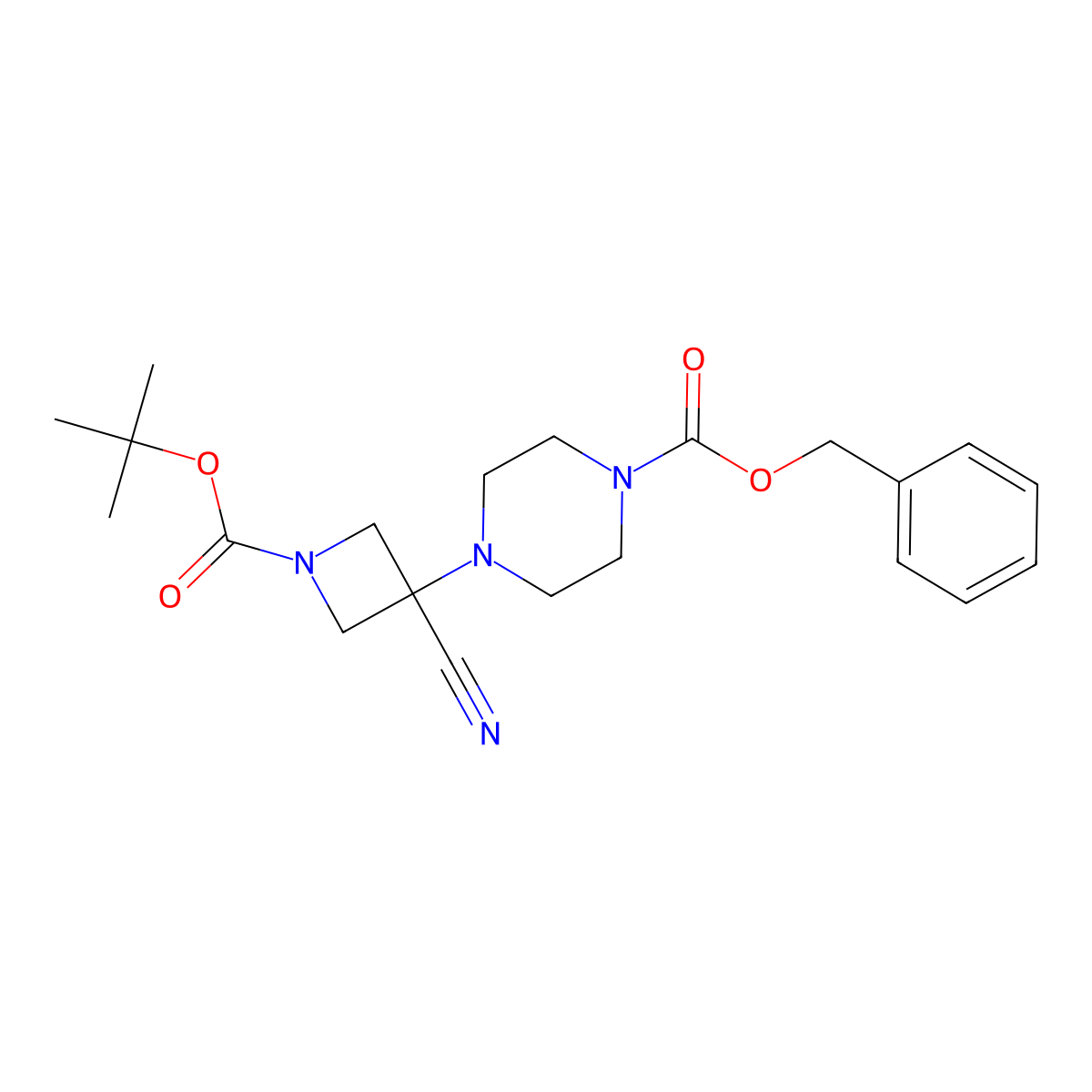 Benzyl 4-{1-[(tert-butoxy)carbonyl]-3-cyanoazetidin-3-yl}piperazine-1-carboxylate molecular structure, CAS 2680722-74-9