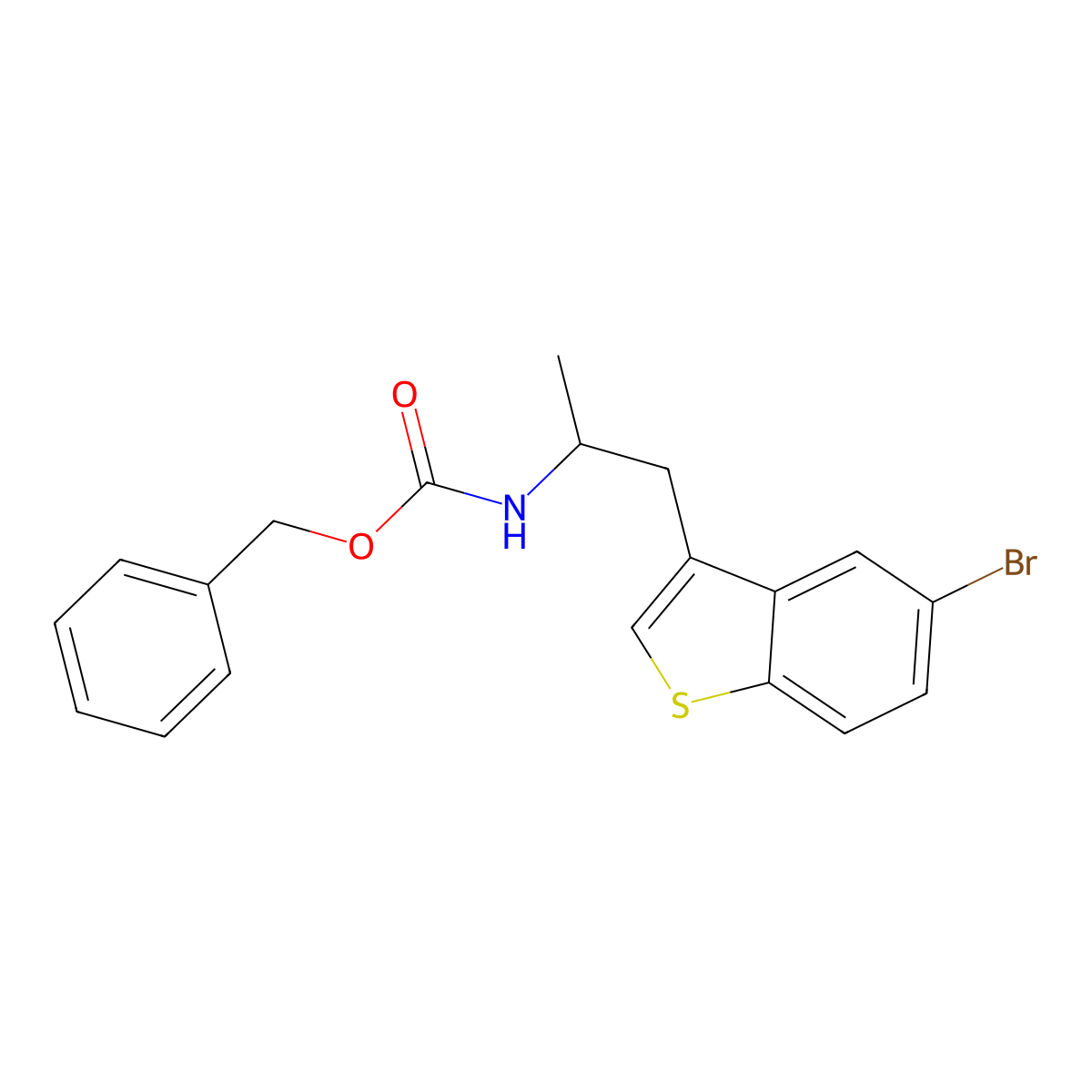 benzyl N-[1-(5-bromo-1-benzothiophen-3-yl)propan-2-yl]carbamate molecular structure, CAS 2680722-91-0