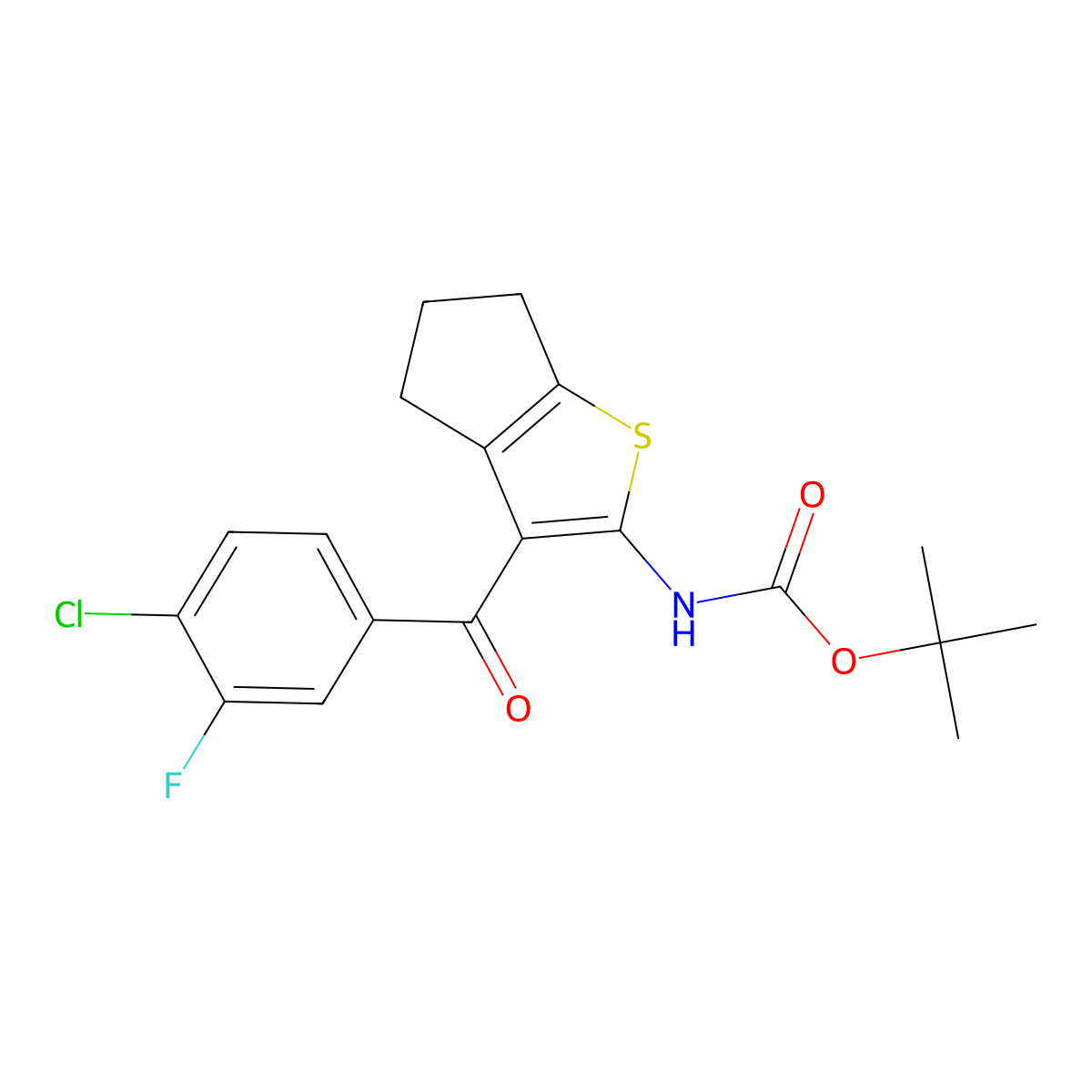 tert-butyl N-[3-(4-chloro-3-fluorobenzoyl)-4H,5H,6H-cyclopenta[b]thiophen-2-yl]carbamate molecular structure, CAS 2680722-94-3