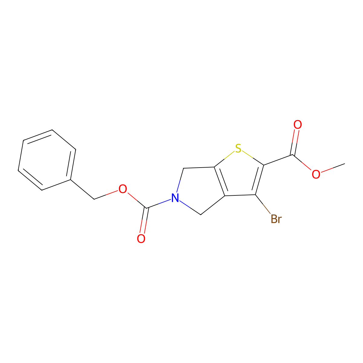 5-benzyl 2-methyl 3-bromo-4H,5H,6H-thieno[2,3-c]pyrrole-2,5-dicarboxylate molecular structure, CAS 2680722-97-6