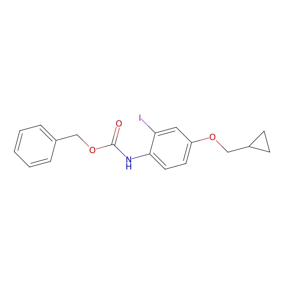 benzyl N-[4-(cyclopropylmethoxy)-2-iodophenyl]carbamate molecular structure, CAS 2680723-06-0