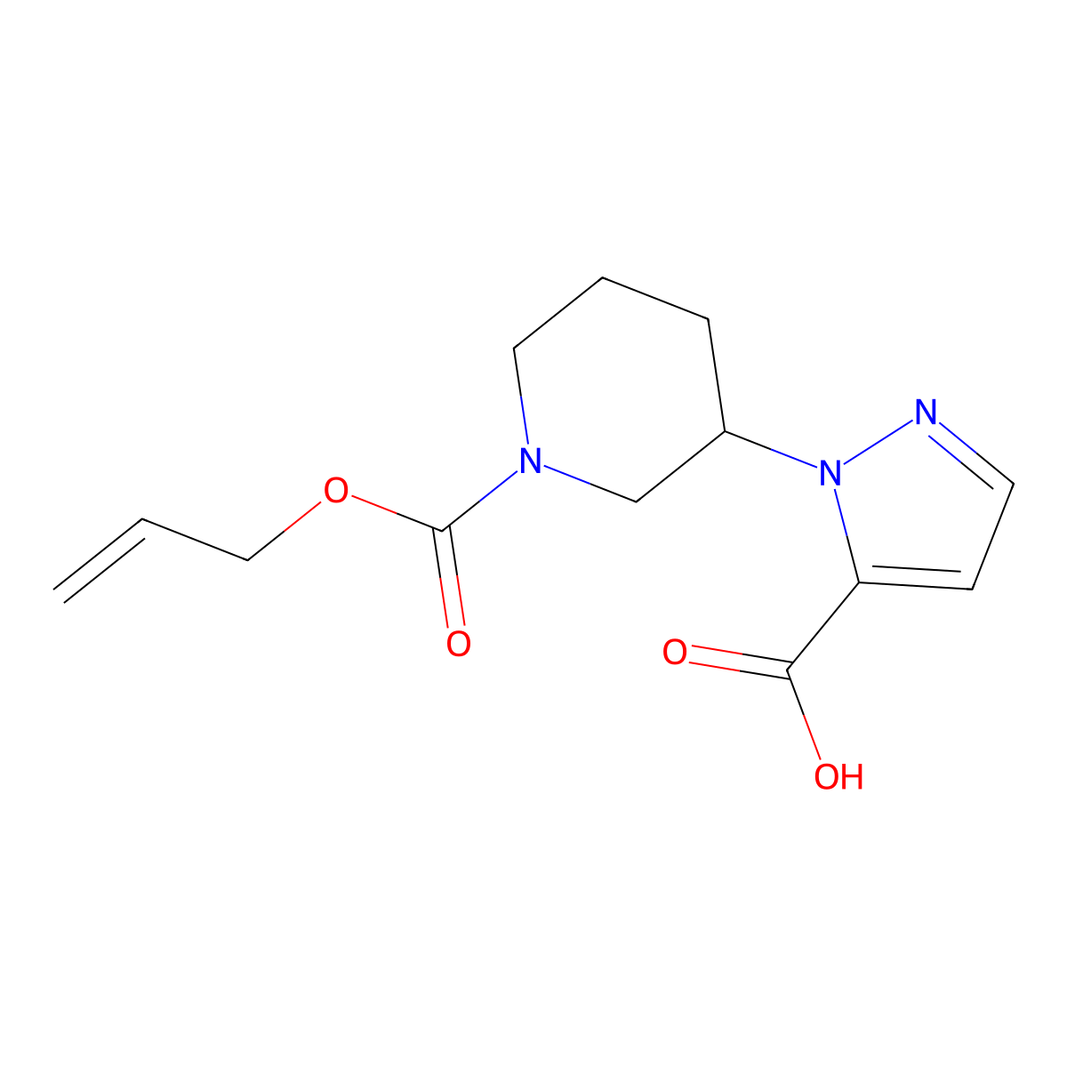 1-{1-[(prop-2-en-1-yloxy)carbonyl]piperidin-3-yl}-1H-pyrazole-5-carboxylic acid molecular structure, CAS 2680723-14-0