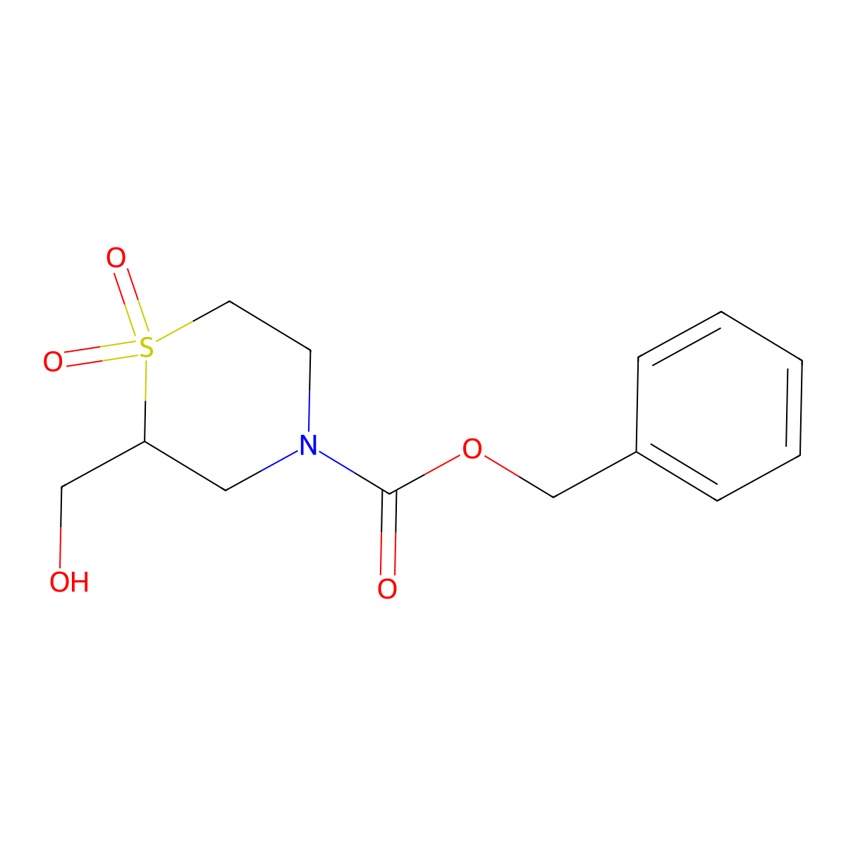 Benzyl 2-(hydroxymethyl)-1,1-dioxo-1lambda6-thiomorpholine-4-carboxylate molecular structure, CAS 2680723-18-4