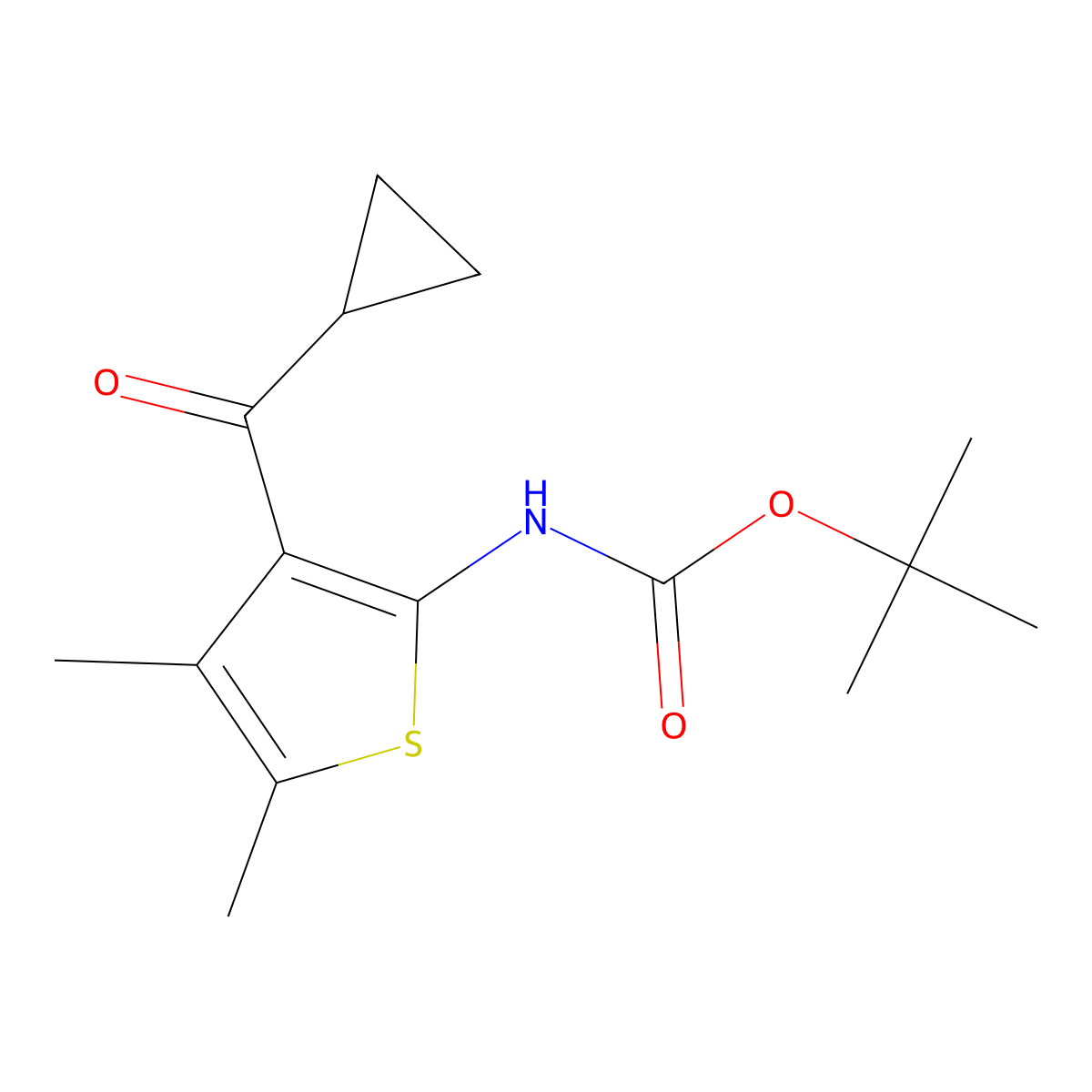 tert-butyl N-(3-cyclopropanecarbonyl-4,5-dimethylthiophen-2-yl)carbamate molecular structure, CAS 2680723-20-8