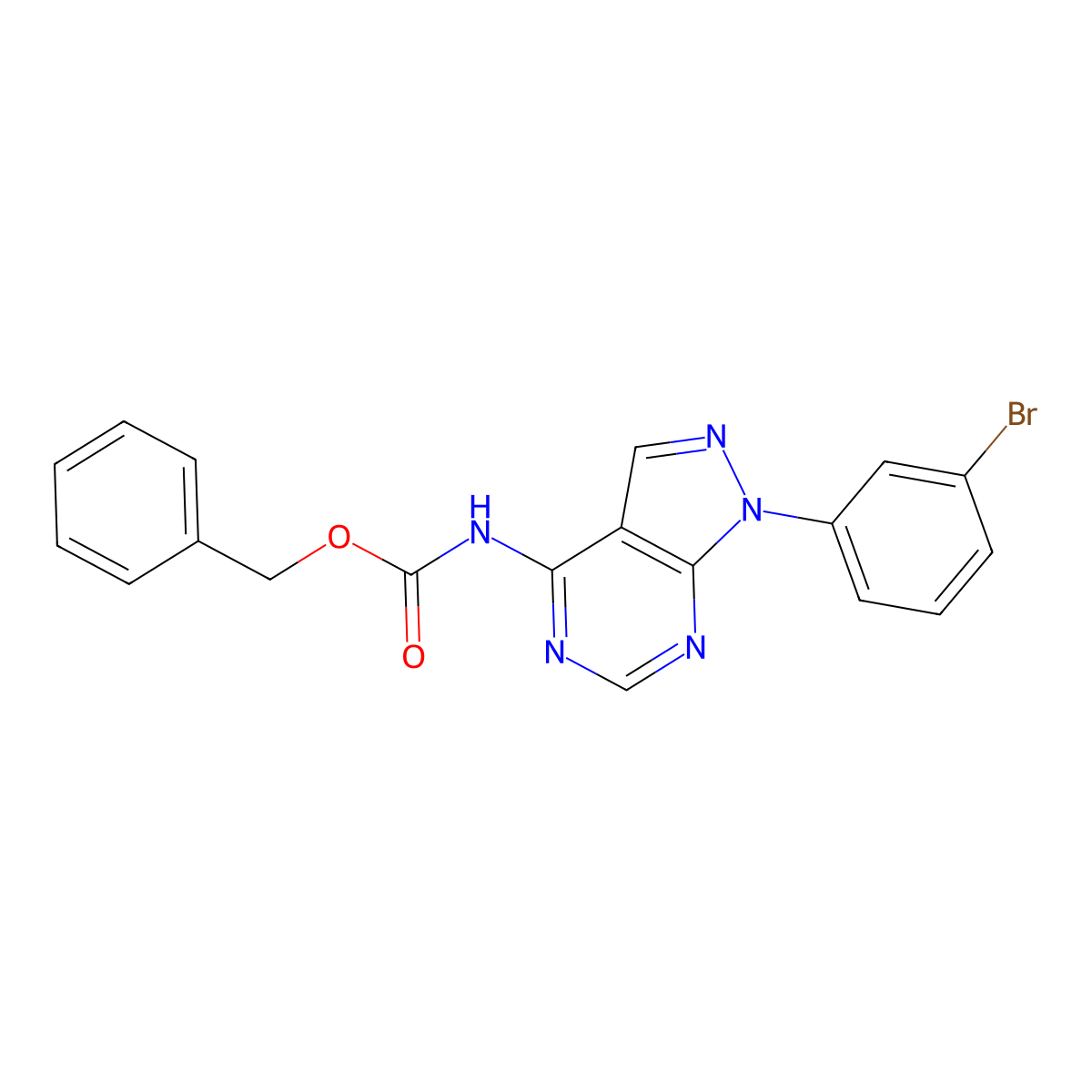 benzyl N-[1-(3-bromophenyl)-1H-pyrazolo[3,4-d]pyrimidin-4-yl]carbamate molecular structure, CAS 2680723-29-7