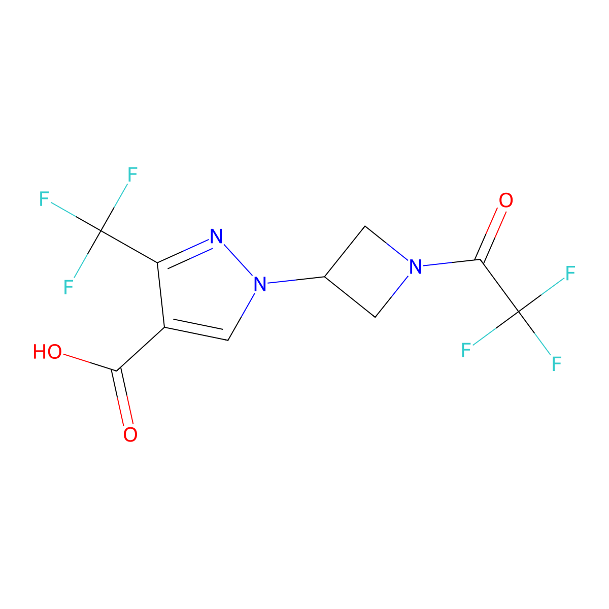1-[1-(2,2,2-trifluoroacetyl)azetidin-3-yl]-3-(trifluoromethyl)-1H-pyrazole-4-carboxylic acid molecular structure, CAS 2680723-31-1