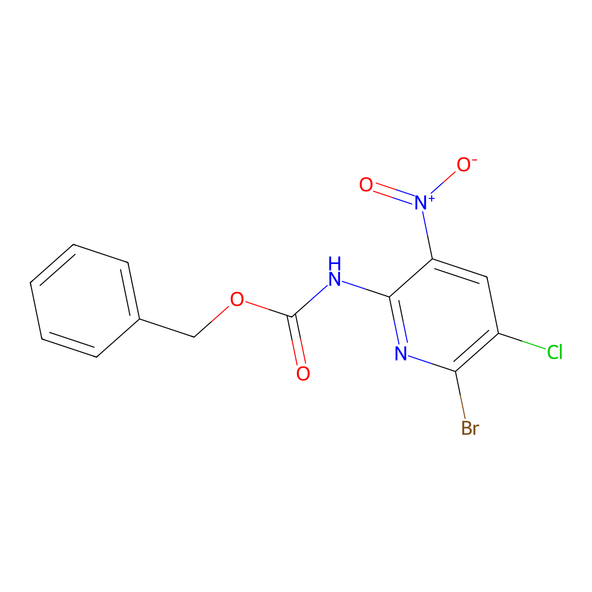 benzyl N-(6-bromo-5-chloro-3-nitropyridin-2-yl)carbamate molecular structure, CAS 2680723-41-3