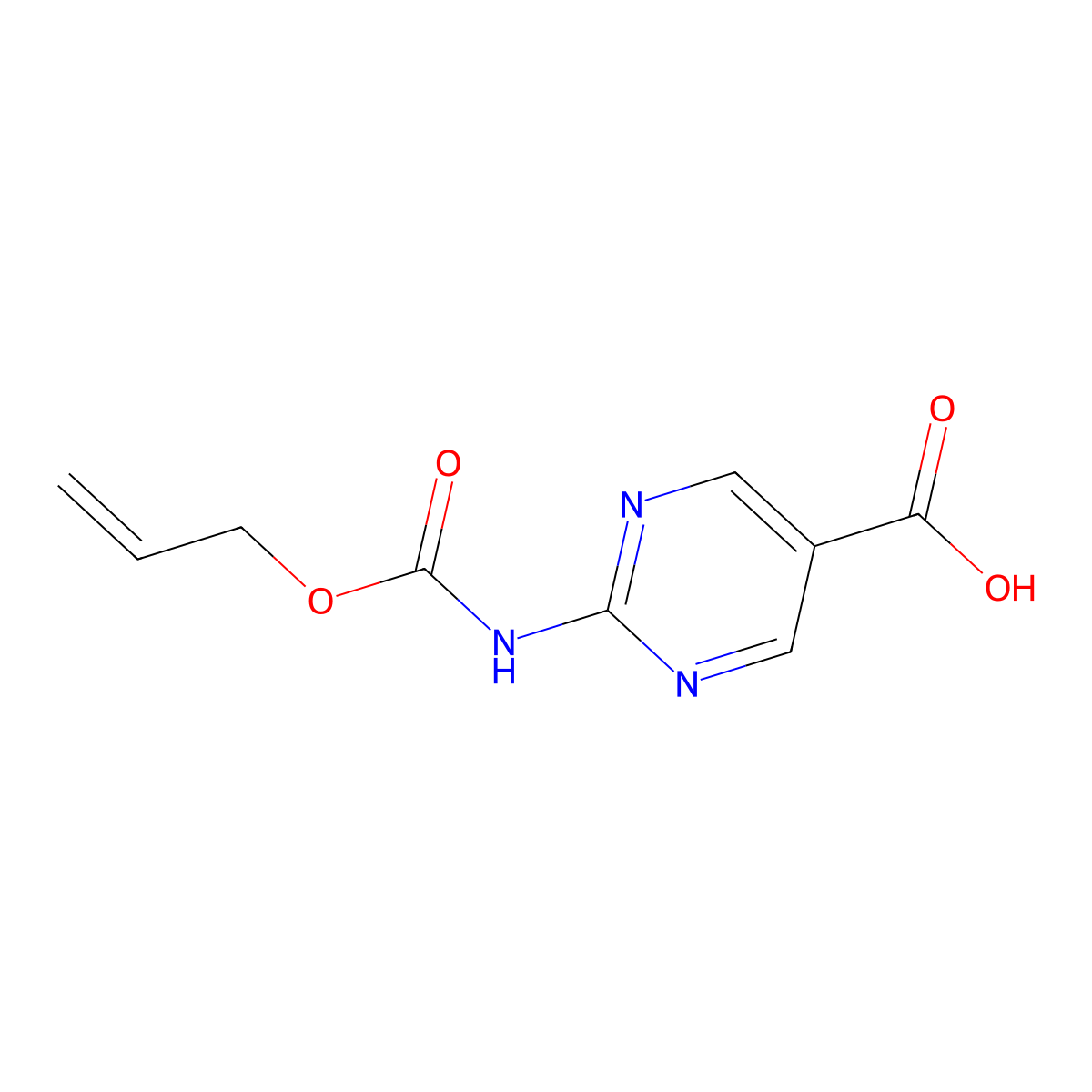 2-{[(Prop-2-en-1-yloxy)carbonyl]amino}pyrimidine-5-carboxylic acid molecular structure, CAS 2680723-44-6