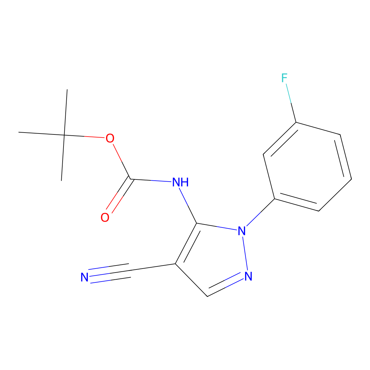 tert-butyl N-[4-cyano-1-(3-fluorophenyl)-1H-pyrazol-5-yl]carbamate molecular structure, CAS 2680723-54-8