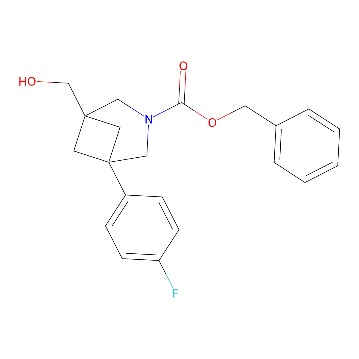 Benzyl 1-(4-fluorophenyl)-5-(hydroxymethyl)-3-azabicyclo[3.1.1]heptane-3-carboxylate molecular structure, CAS 2680723-58-2