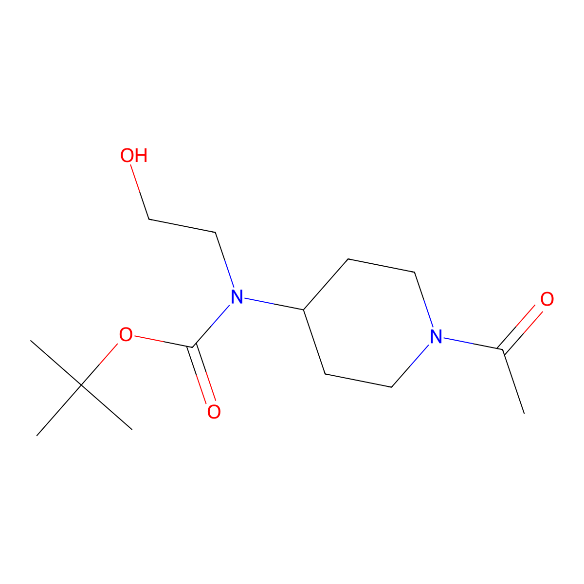 tert-butyl N-(1-acetylpiperidin-4-yl)-N-(2-hydroxyethyl)carbamate molecular structure, CAS 2680723-61-7