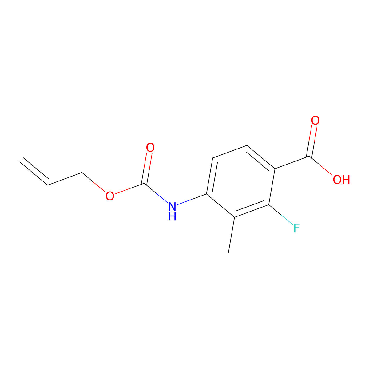 2-Fluoro-3-methyl-4-{[(prop-2-en-1-yloxy)carbonyl]amino}benzoic acid molecular structure, CAS 2680723-62-8