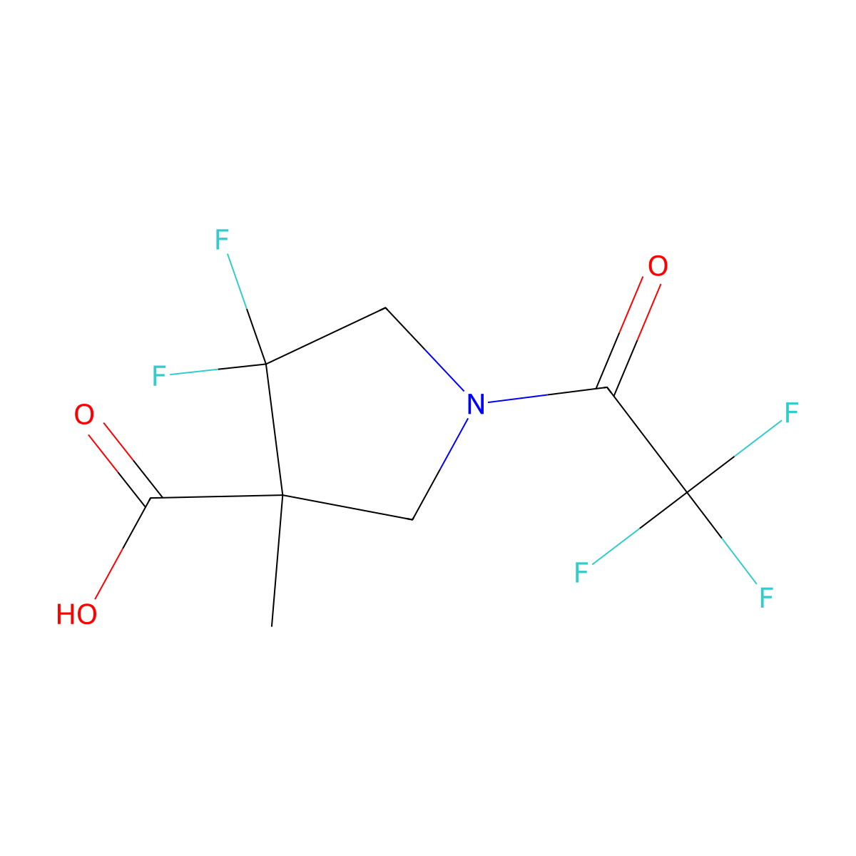 4,4-Difluoro-3-methyl-1-(2,2,2-trifluoroacetyl)pyrrolidine-3-carboxylic acid molecular structure, CAS 2680723-63-9