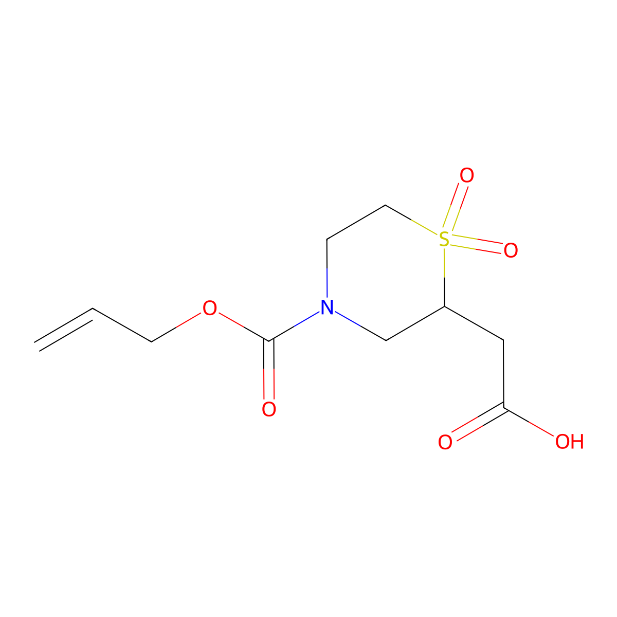 2-{1,1-Dioxo-4-[(prop-2-en-1-yloxy)carbonyl]-1lambda6-thiomorpholin-2-yl}acetic acid molecular structure, CAS 2680723-73-1