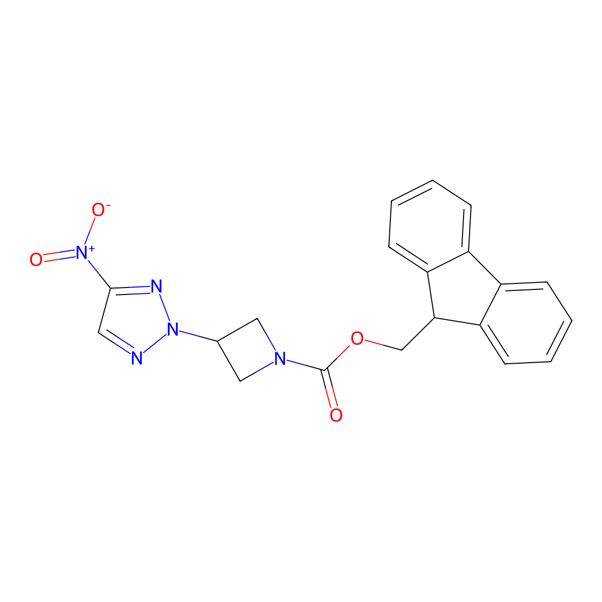 (9H-fluoren-9-yl)methyl 3-(4-nitro-2H-1,2,3-triazol-2-yl)azetidine-1-carboxylate molecular structure, CAS 2680723-74-2