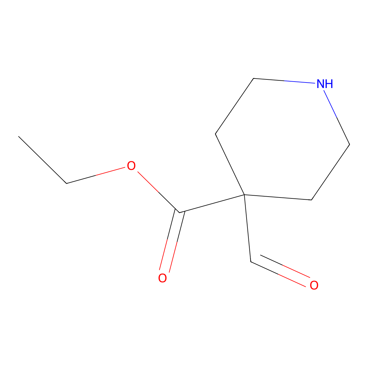 Ethyl 4-formylpiperidine-4-carboxylate molecular structure, CAS 2680723-88-8