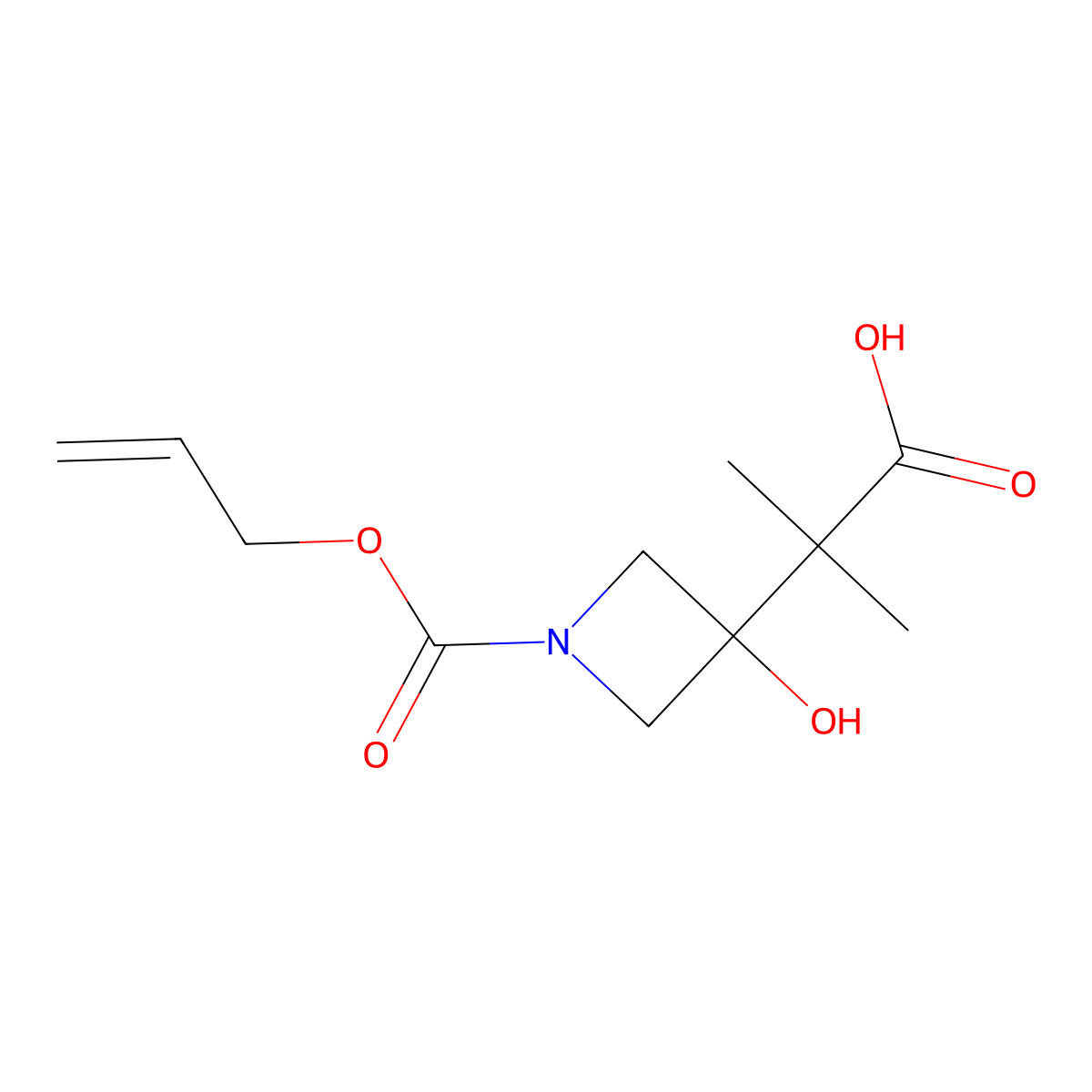 2-{3-Hydroxy-1-[(prop-2-en-1-yloxy)carbonyl]azetidin-3-yl}-2-methylpropanoic acid molecular structure, CAS 2680723-91-3