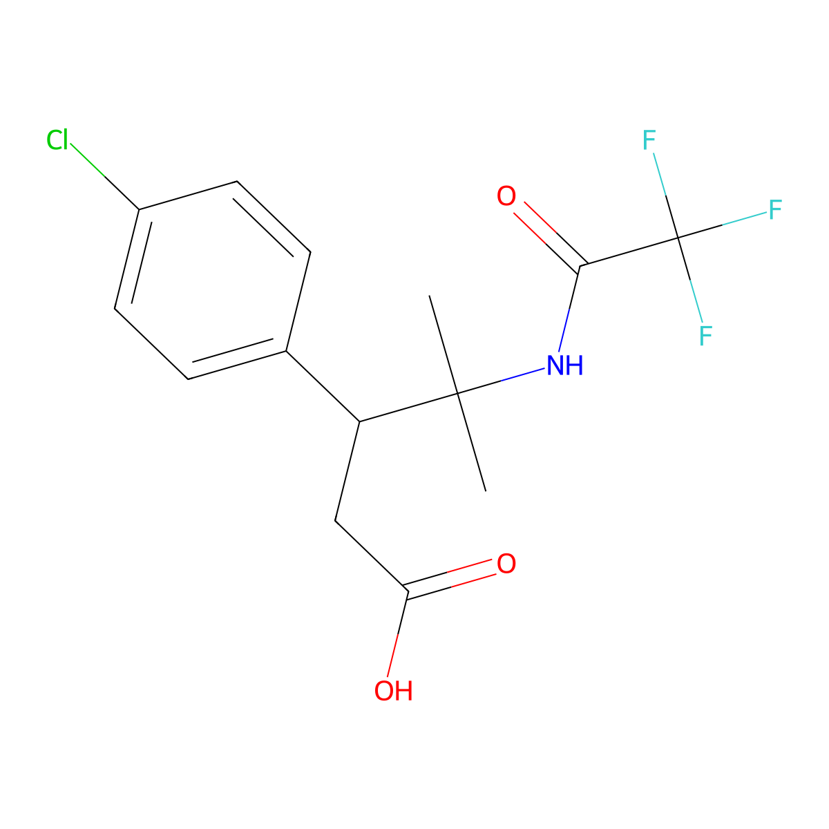 3-(4-Chlorophenyl)-4-methyl-4-(2,2,2-trifluoroacetamido)pentanoic acid molecular structure, CAS 2680724-11-0
